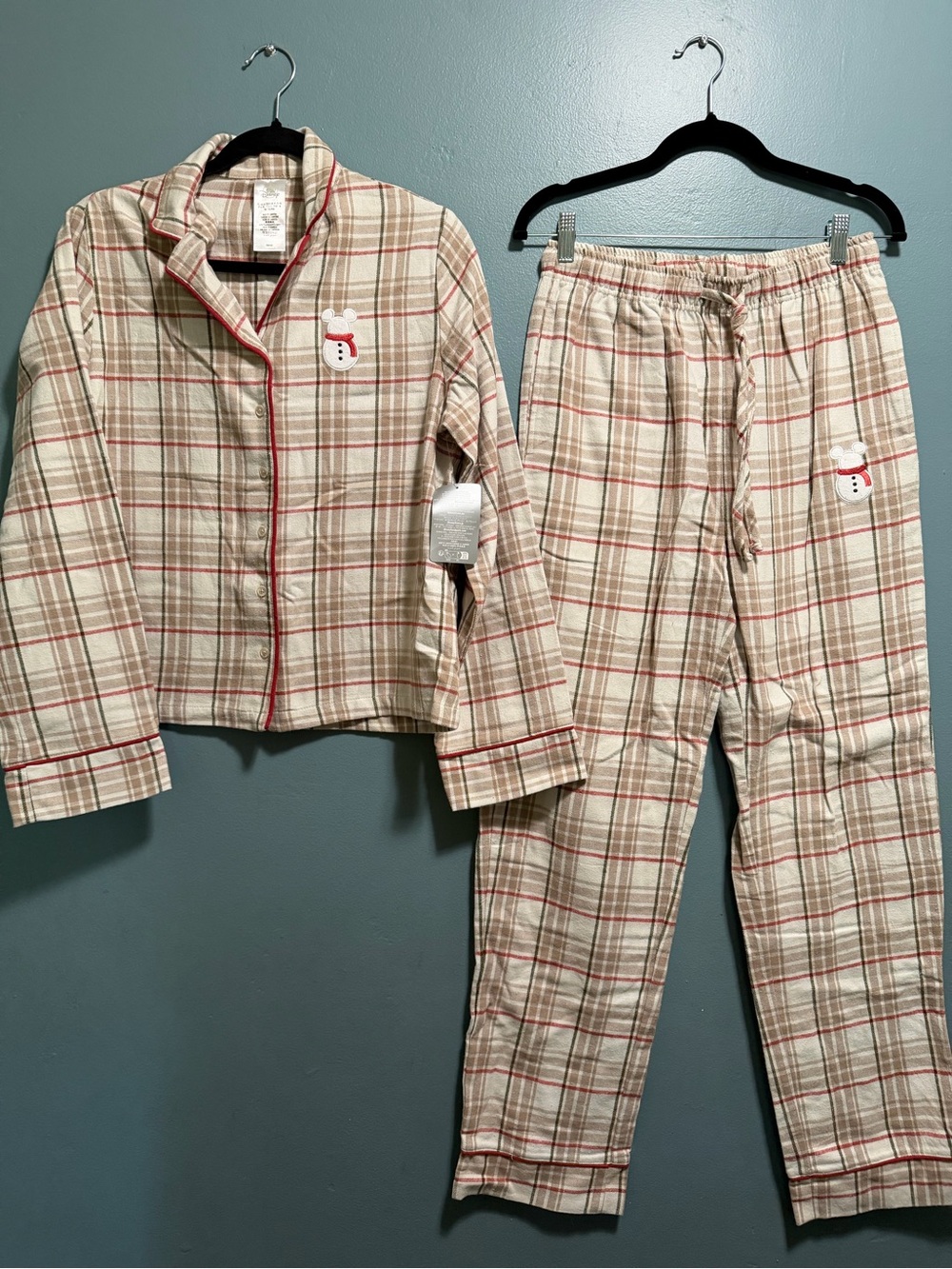 Disney Parks Holiday Mickey Mouse Snowman Plaid Pajama Set Womens XS Long Sleeve
